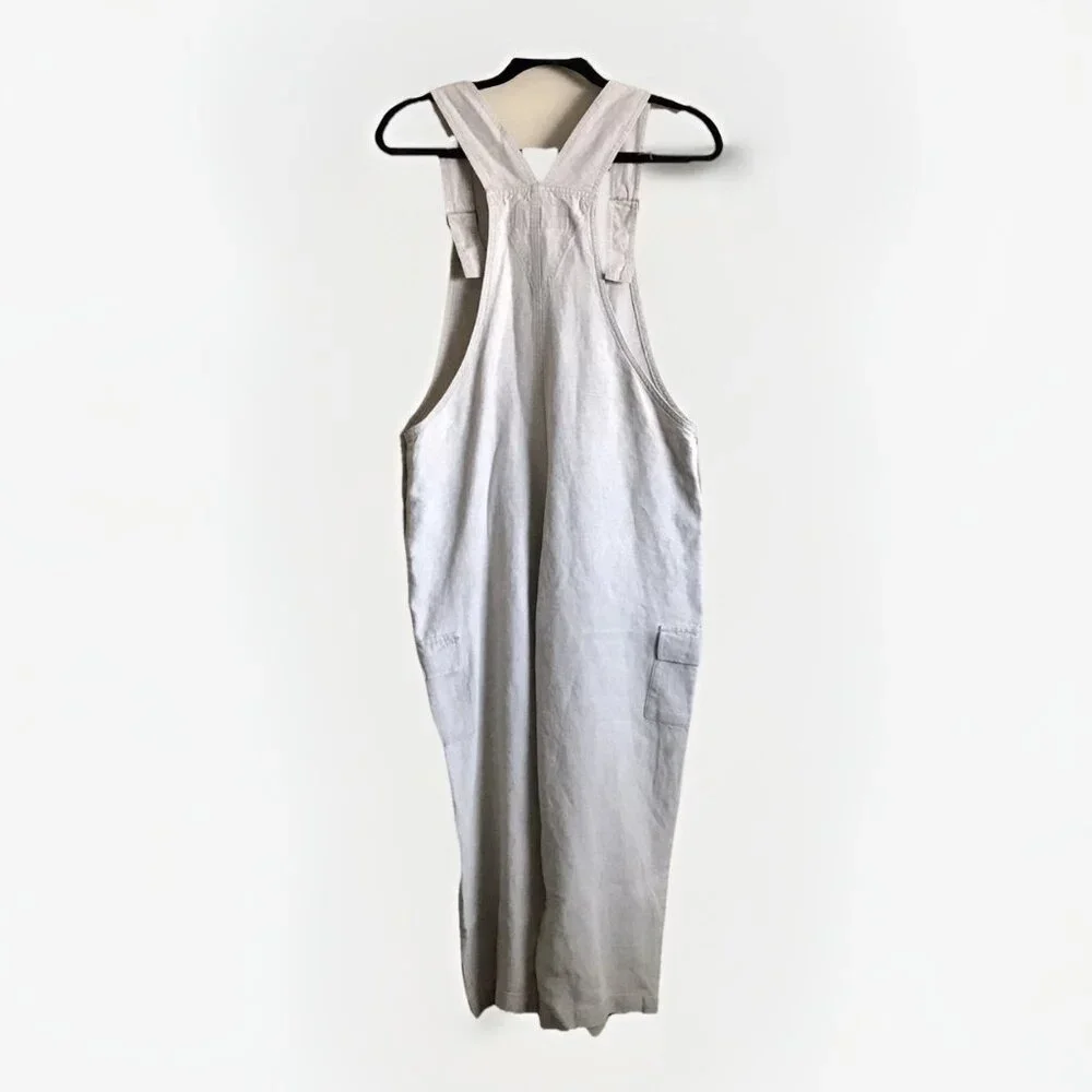 Eddie Bauer Outfitter‎ Women's 100% Linen Crop Overalls Size Large Beige Natural - Picture 2 of 7